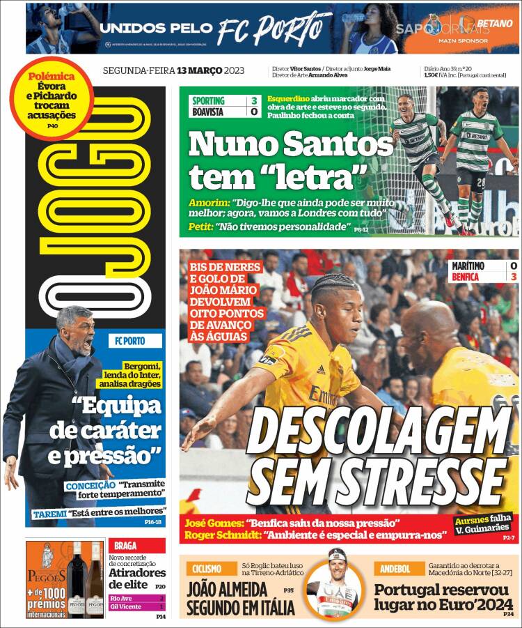 Portada de O Jogo (Portugal)