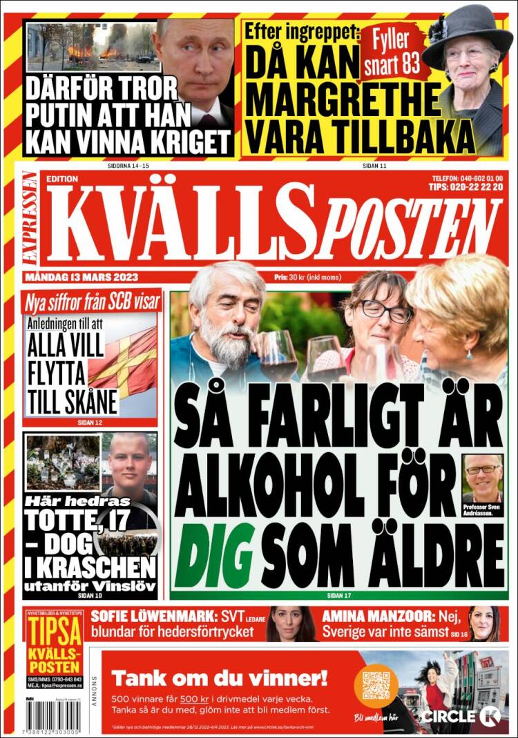 Portada de Kvällsposten (Suecia)