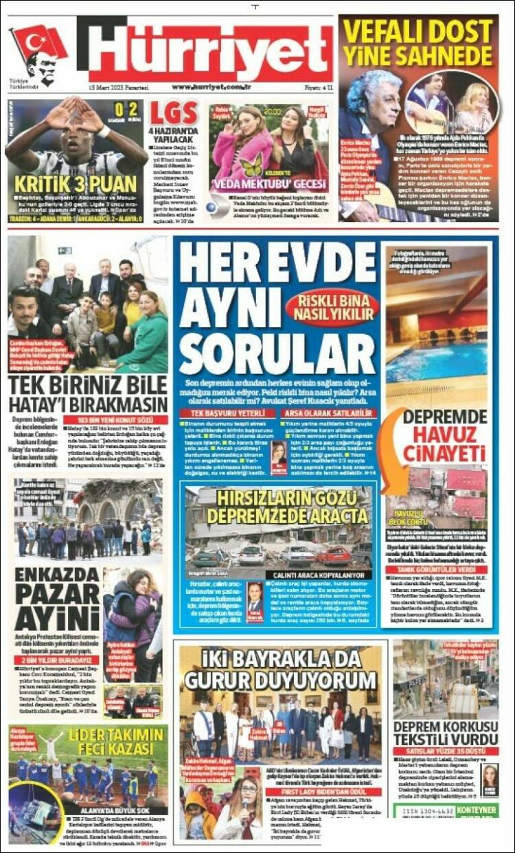Portada de Hürriyet (Turqu&iacute;a)