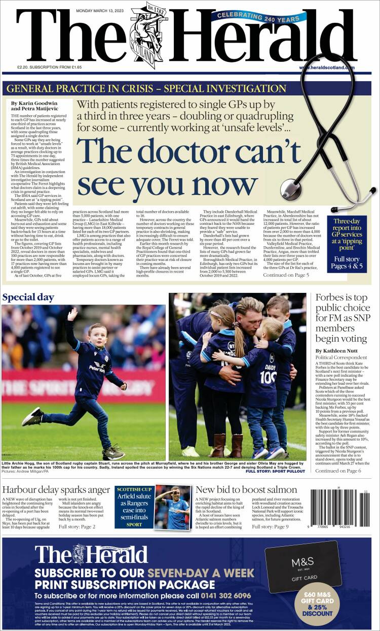 Portada de The Herald (Royaume-Uni)
