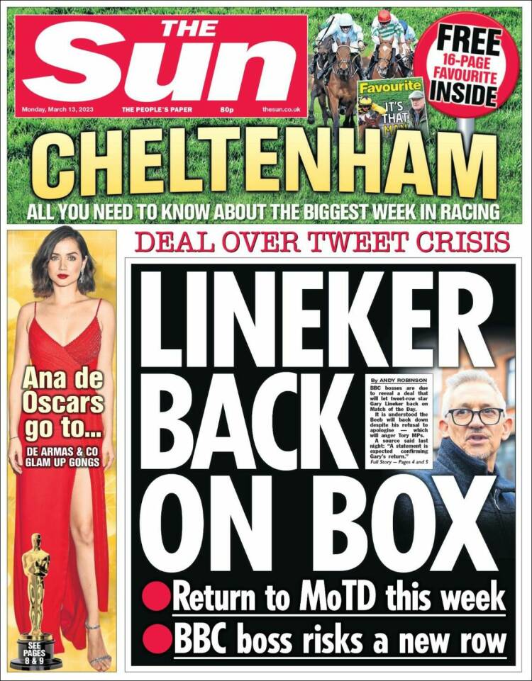 Portada de The Sun (Royaume-Uni)