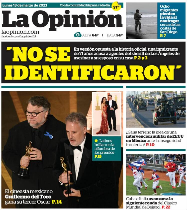 Portada de La Opinión (USA)