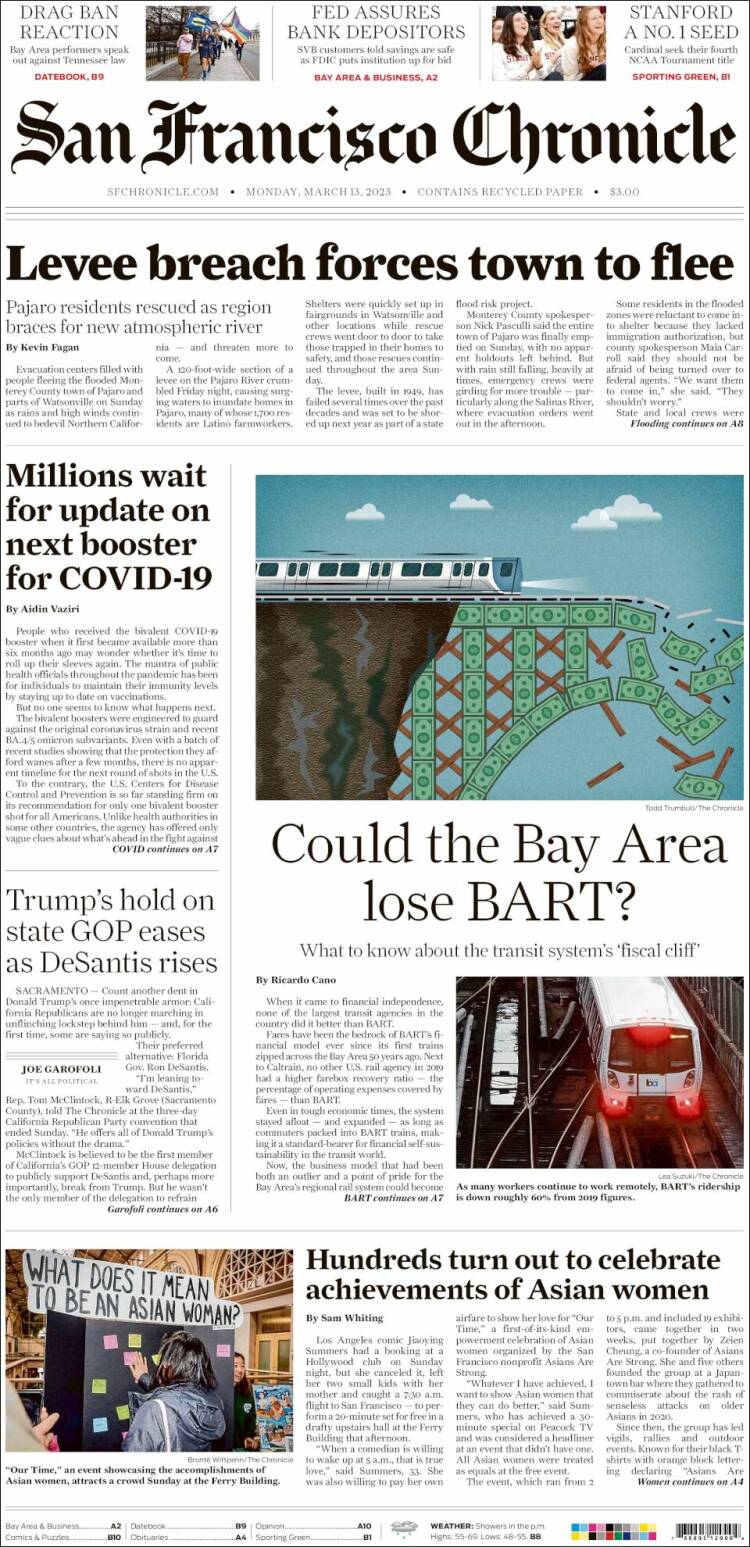 Portada de San Francisco Chronicle (USA)