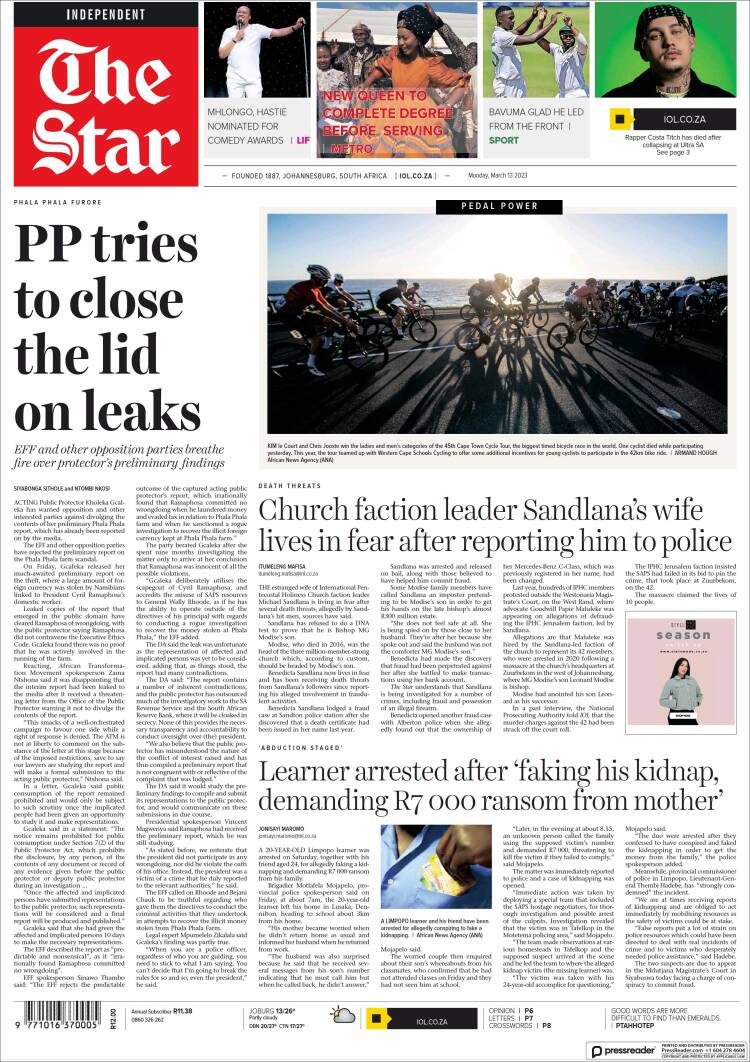 Portada de The Star (Sud&aacute;frica)