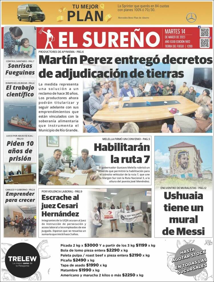 Portada de Diario El Sureño (Argentina)