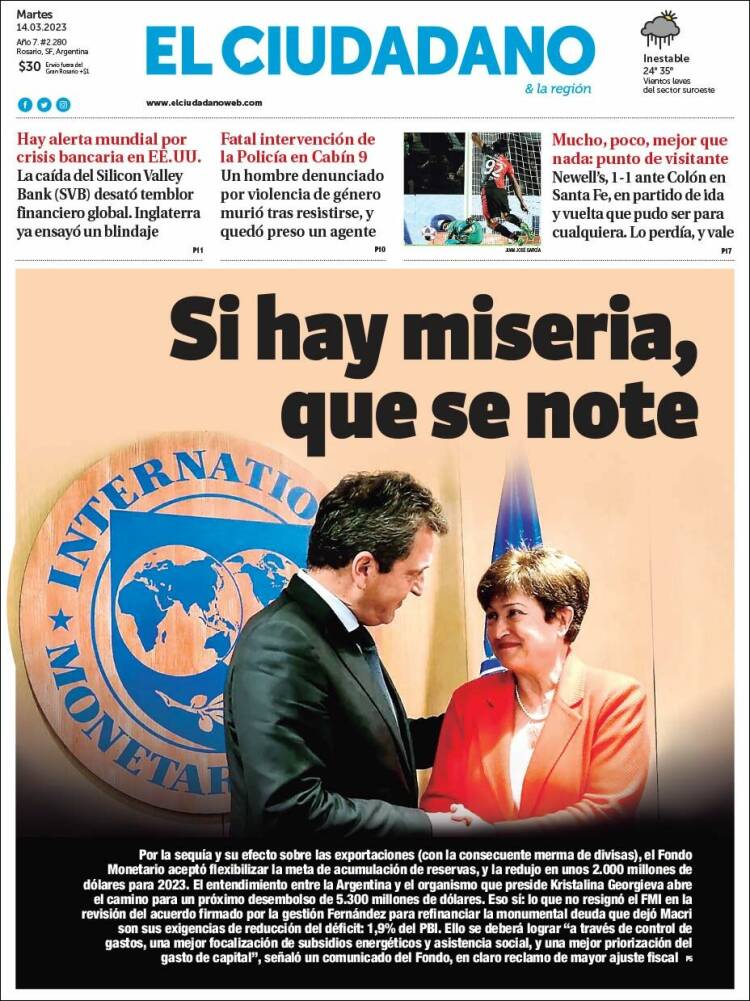 Portada de Diario El Ciudadano (Argentina)