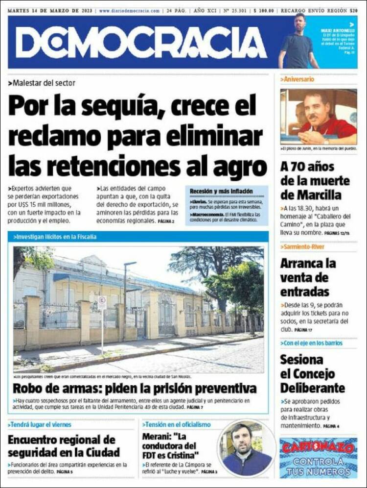 Portada de Diario Democracia (Argentina)