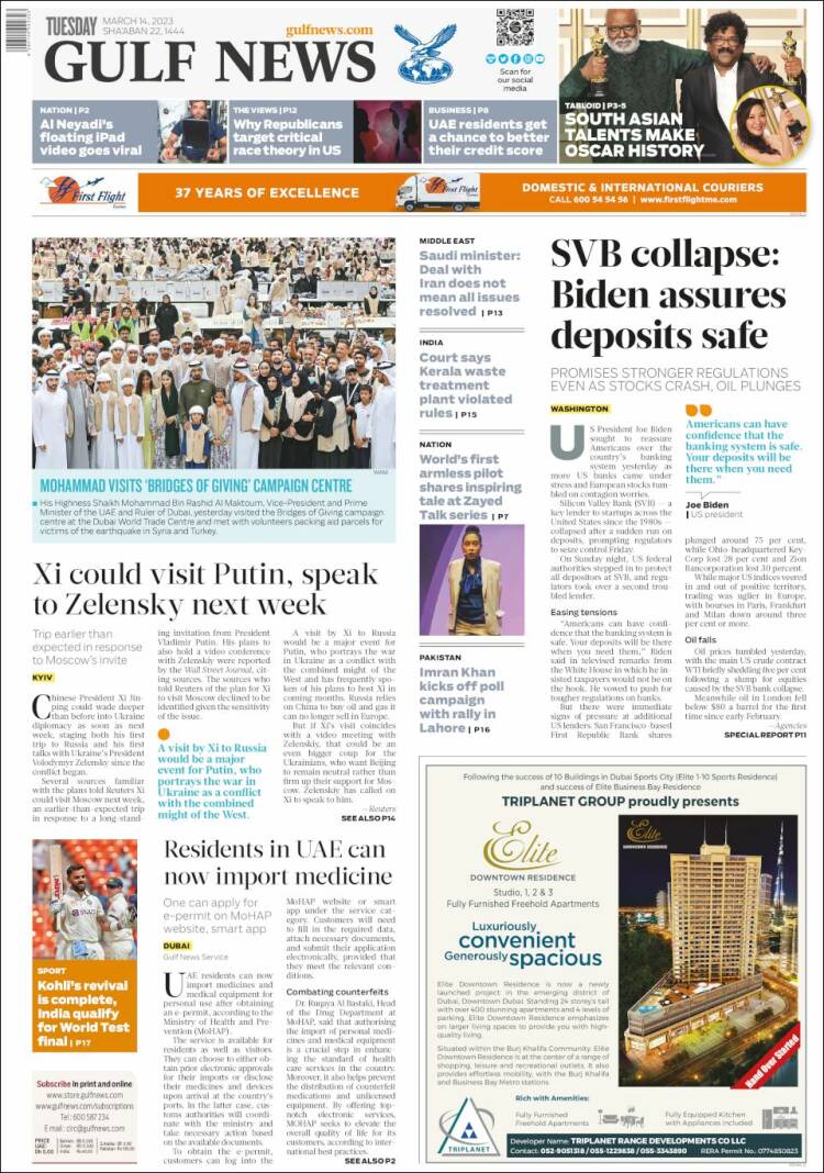 Portada de Gulf News (Asia-Pacífico)