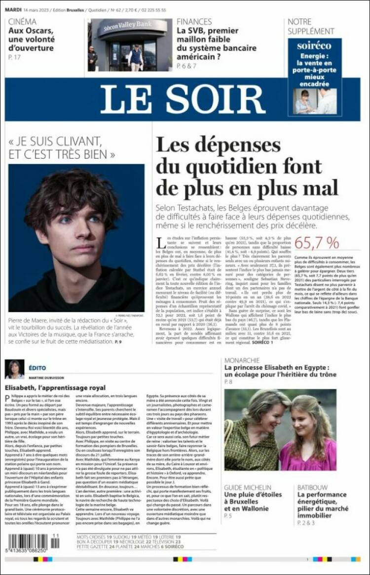 Portada de Le Soir (B&eacute;lgica)