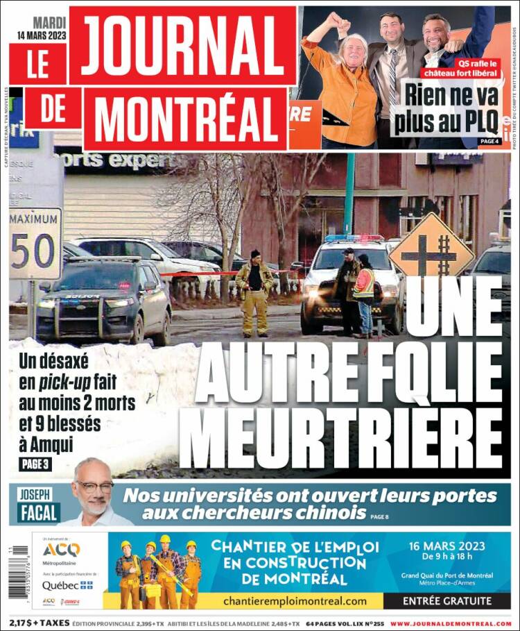 Portada de Le Journal de Montréal (Canadá)