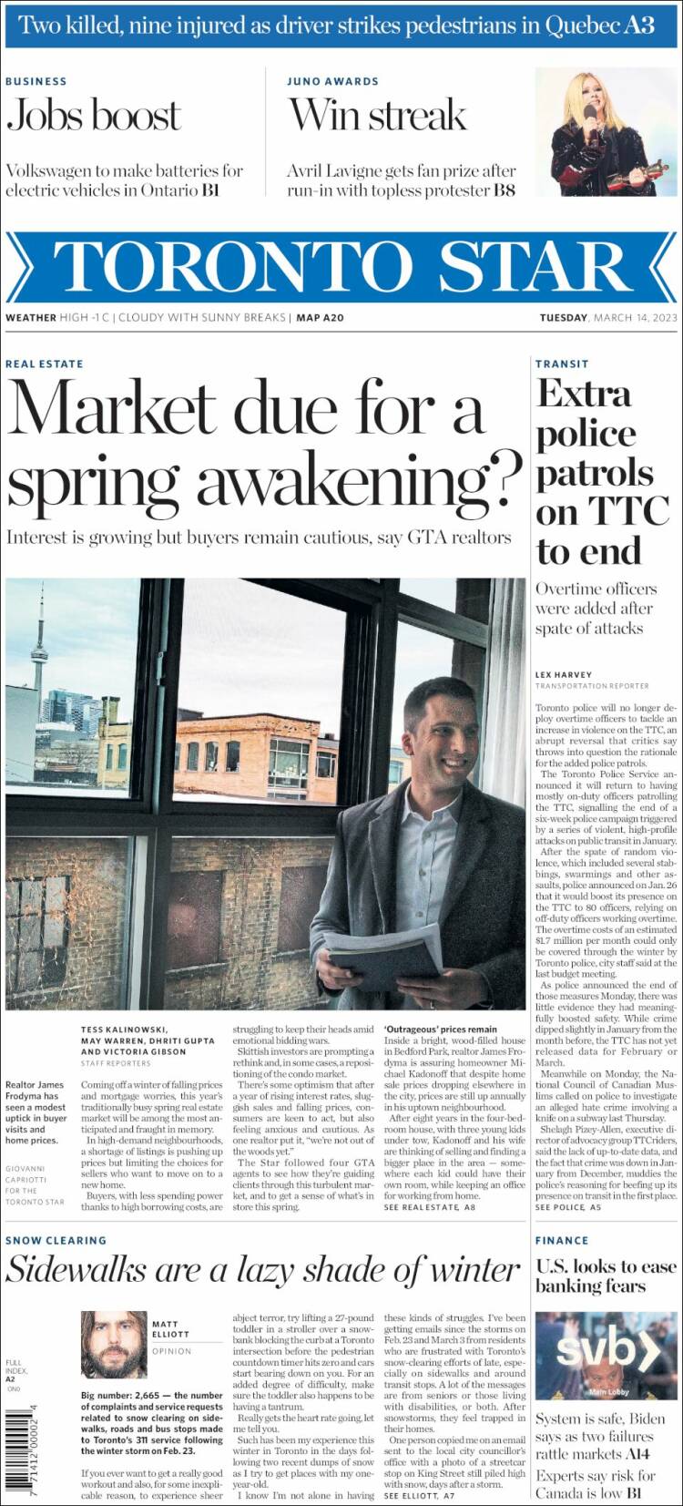 Portada de The Toronto Star (Canadá)