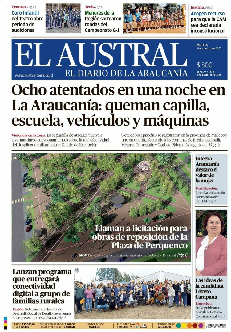 Portada de El Austral de Temuco (Chile)