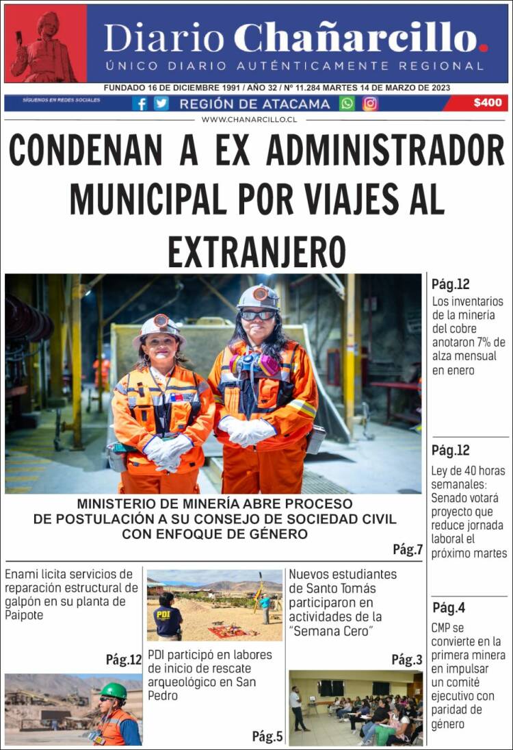 Portada de Diario Chañarcillo (Chile)