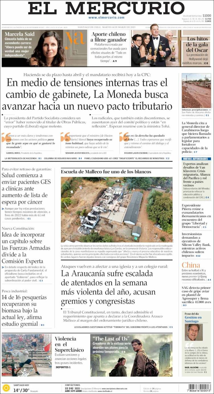 Portada de El Mercurio (Chile)