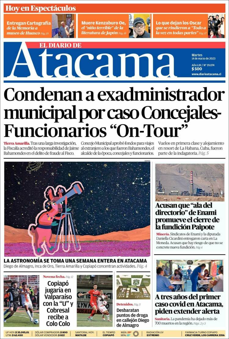 Portada de Diario de Atacama (Chile)