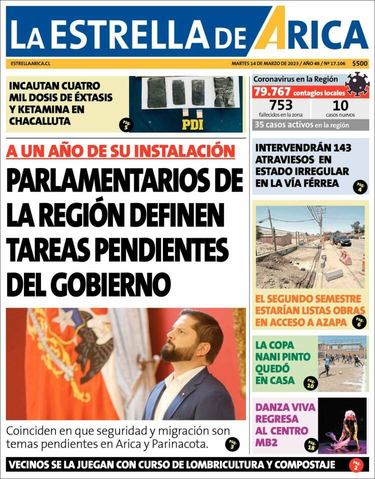 Portada de La Estrella de Arica (Chile)