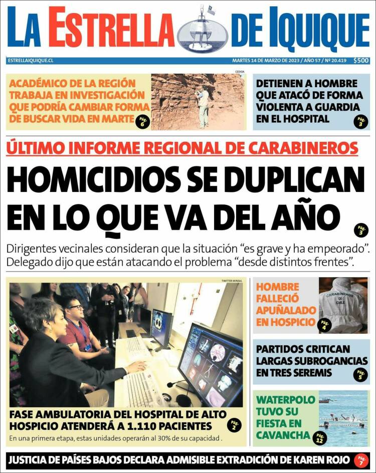 Portada de La Estrella de Iquique (Chile)