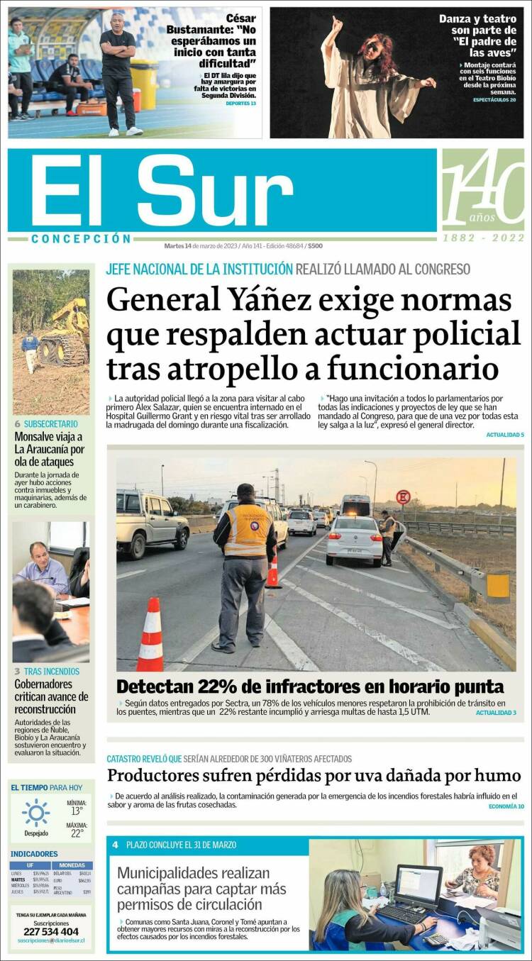 Portada de El Sur (Chile)