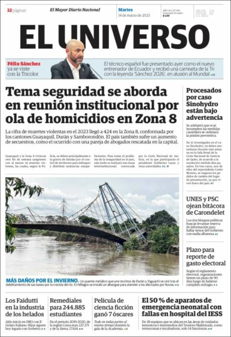 Portada de El Universo - Ecuador (Ecuador)