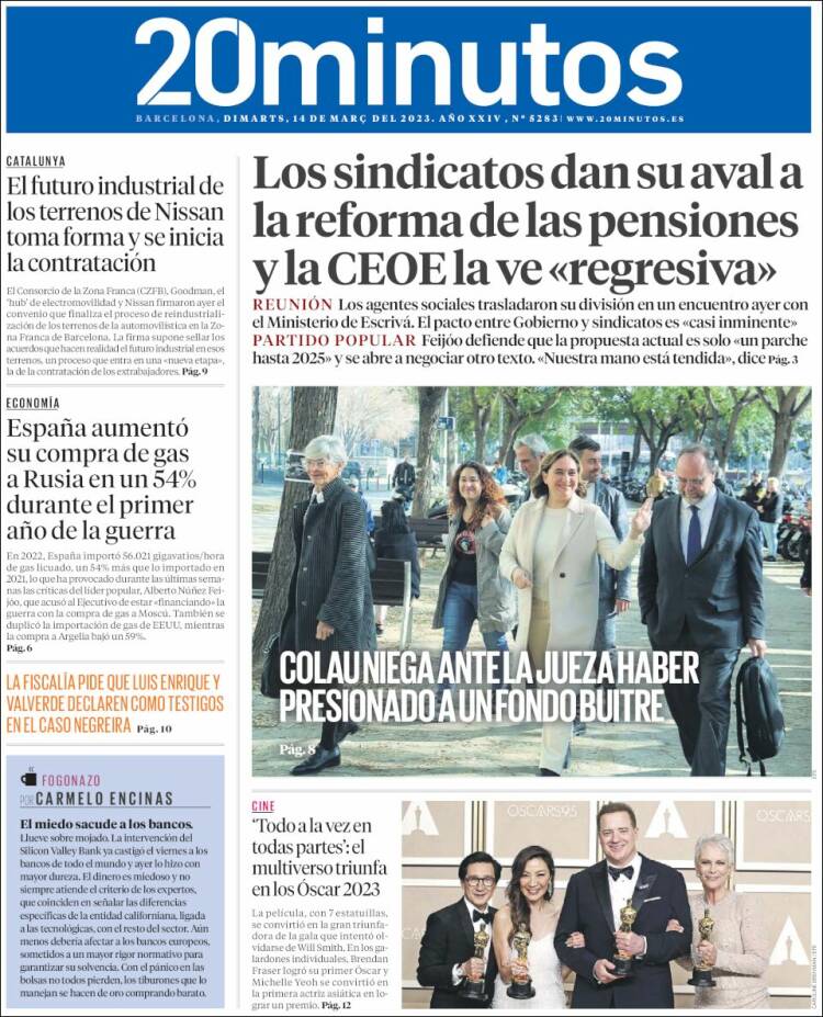 Portada de 20 Minutos - Barcelona (Espa&ntilde;a)