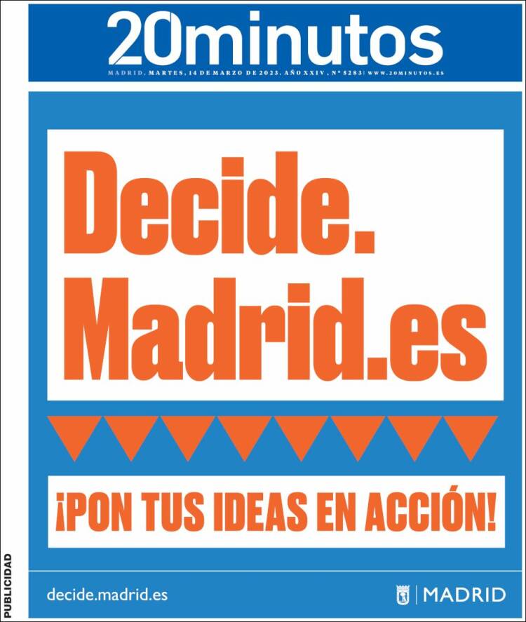 Portada de 20 Minutos - Madrid (Espa&ntilde;a)