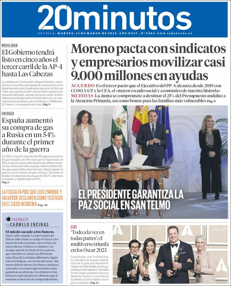 Portada de 20 Minutos - Sevilla (Espa&ntilde;a)