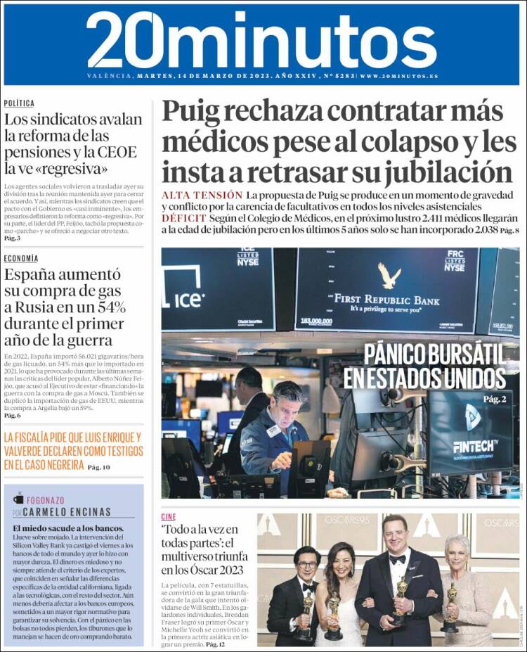 Portada de 20 Minutos - Valencia (Espa&ntilde;a)