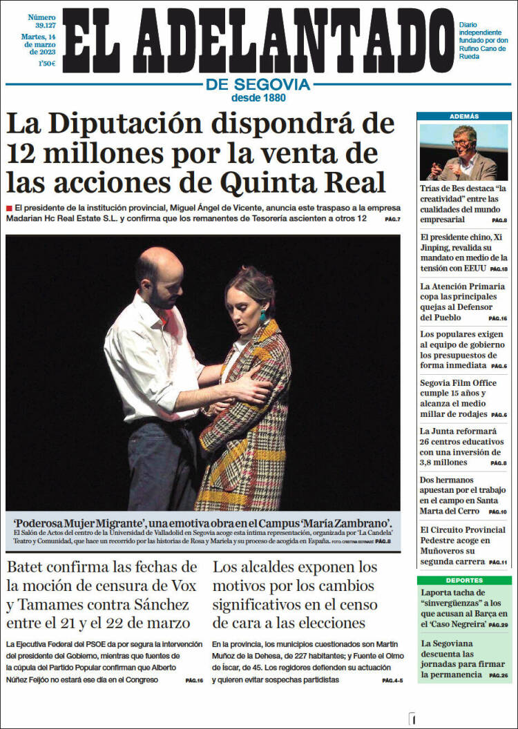 Portada de El Adelantado de Segovia (Espa&ntilde;a)