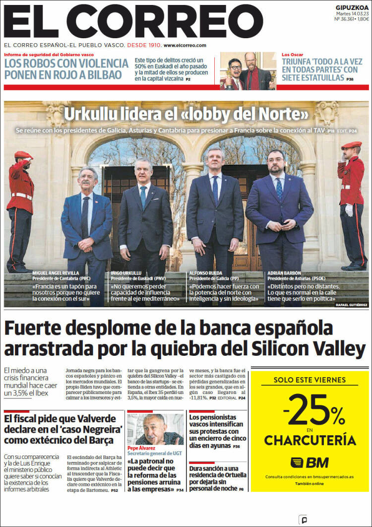 Portada de El Correo - Guipuzcoa (Espa&ntilde;a)