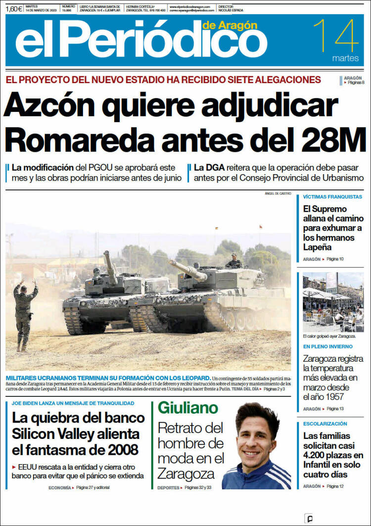 Portada de El Periódico de Aragón (Espa&ntilde;a)