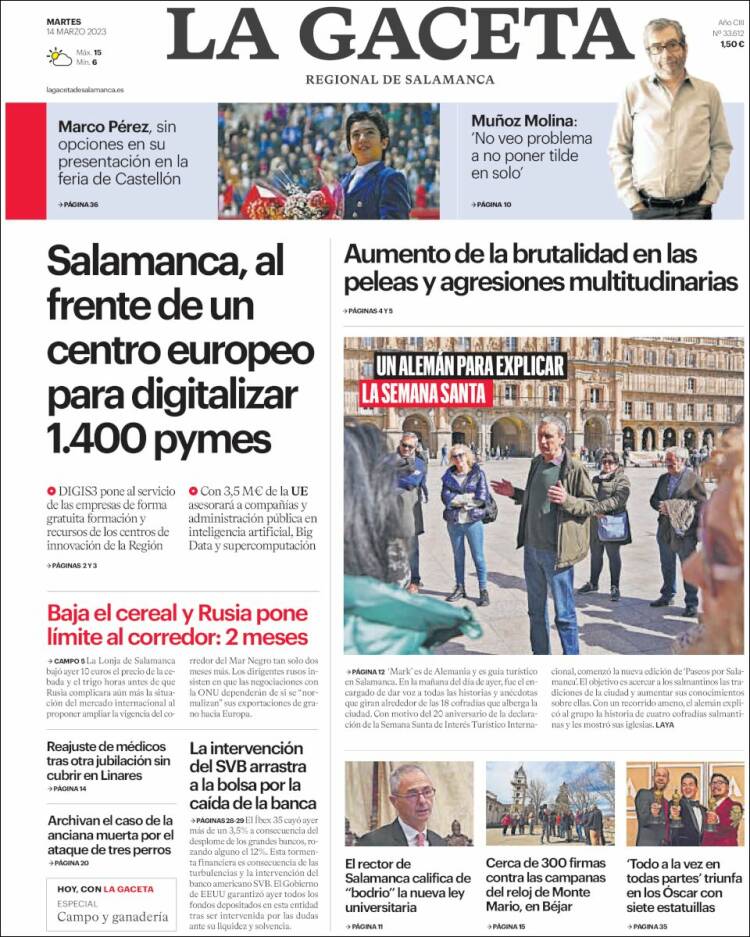 Portada de La Gaceta de Salamanca (Espa&ntilde;a)