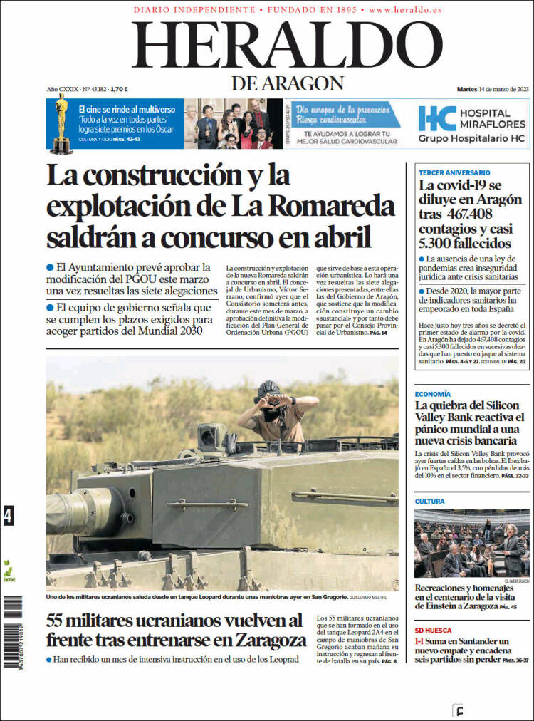 Portada de Heraldo de Aragón (Espa&ntilde;a)
