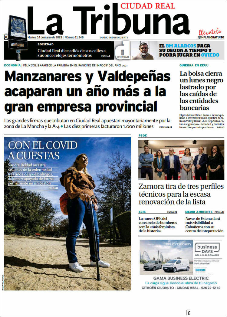 Portada de La Tribuna de Ciudad Real (Espa&ntilde;a)