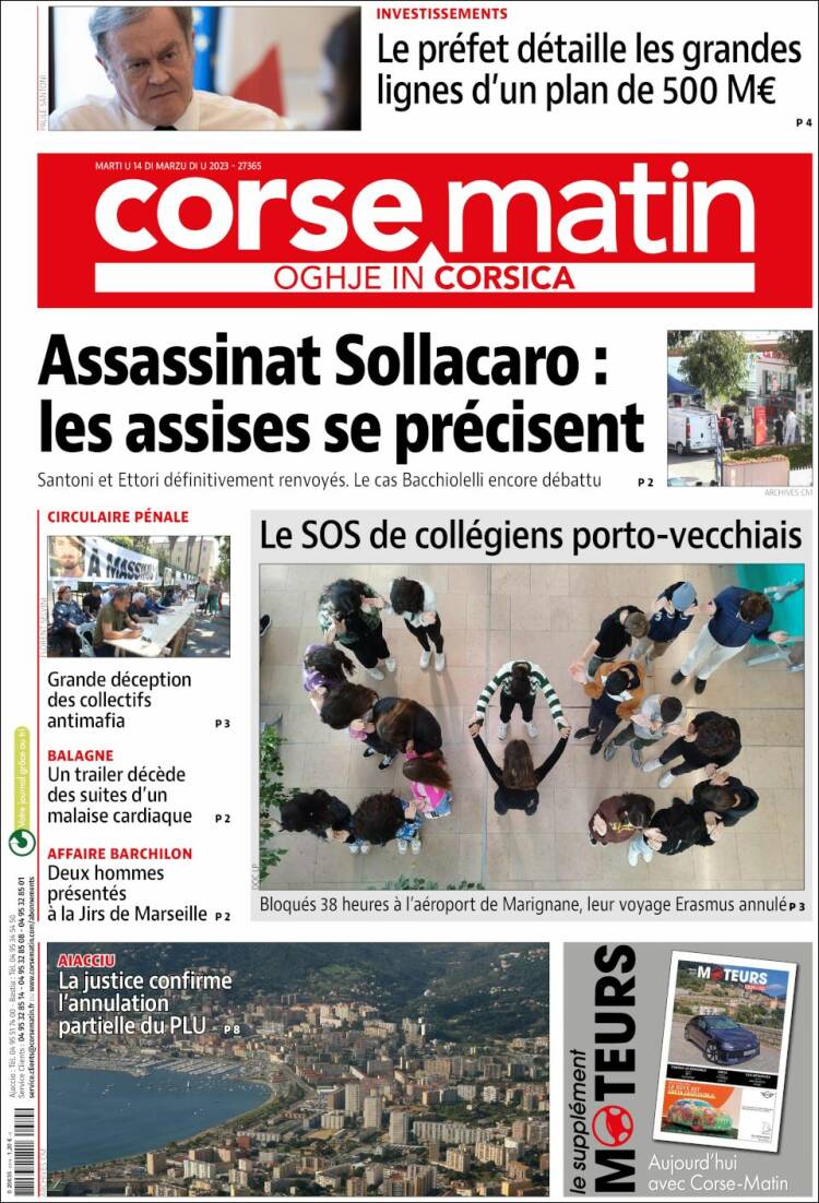 Portada de Corse-Matin (Francia)