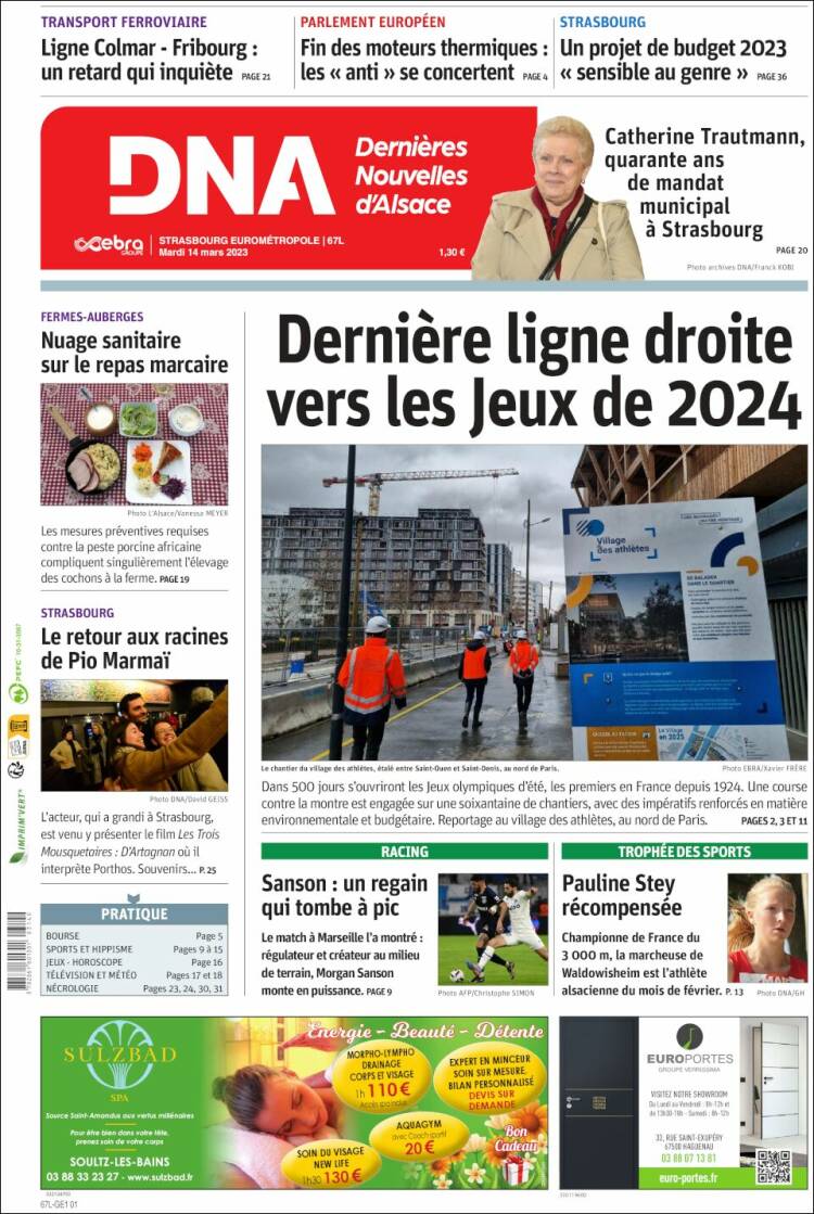 Portada de Les Dernières Nouvelles d'Alsace (Francia)