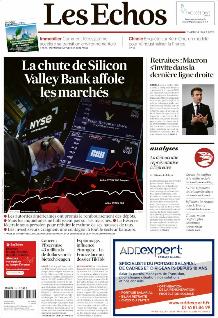 Portada de Les Echos (Francia)