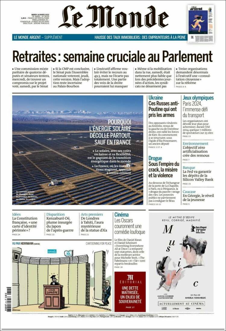 Portada de Le Monde (Francia)