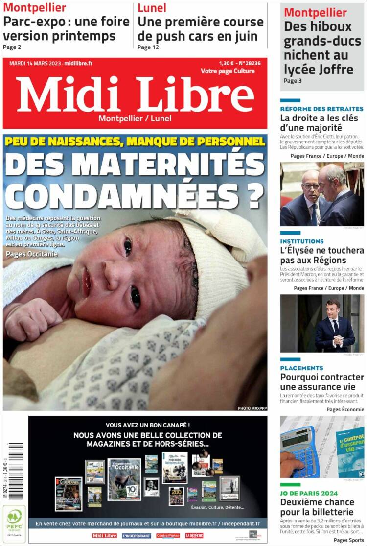 Portada de Midi Libre (Francia)