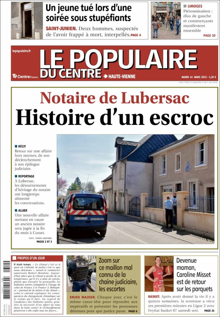 Portada de Le Populaire du Centre (Francia)