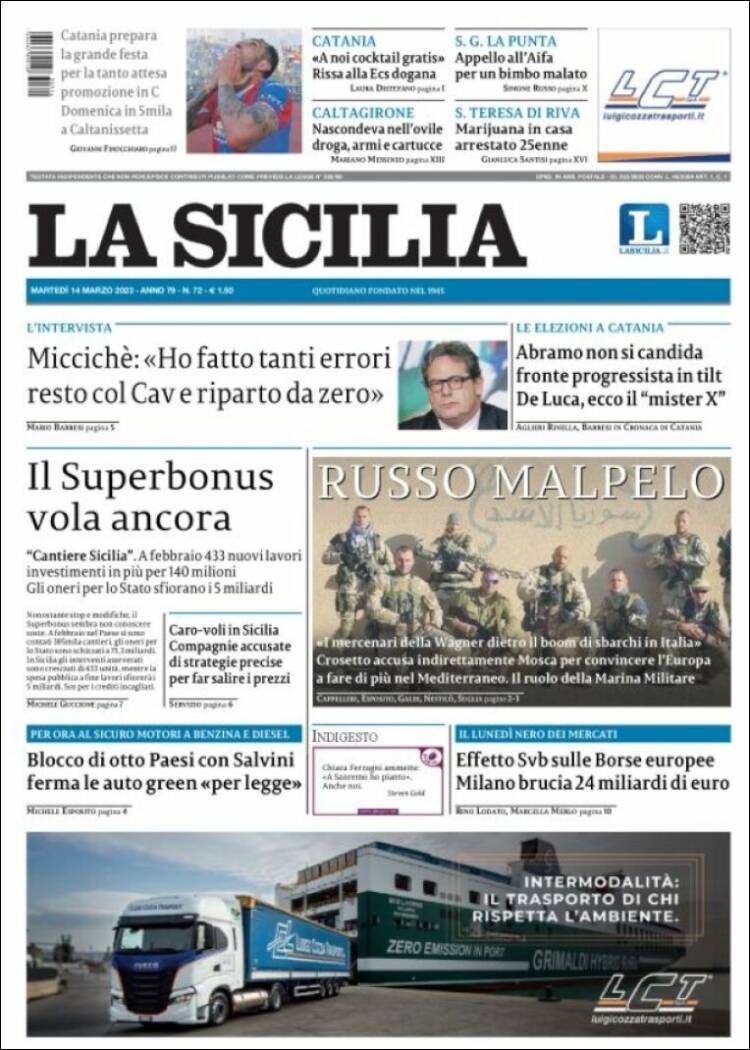 Portada de La Sicilia (Italia)