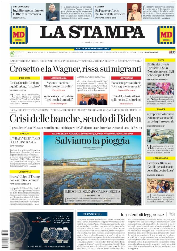 Portada de La Stampa (Italia)