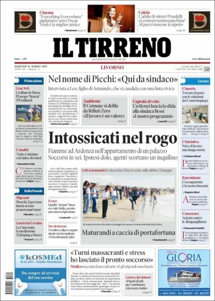 Portada de Il Tirreno (Italia)