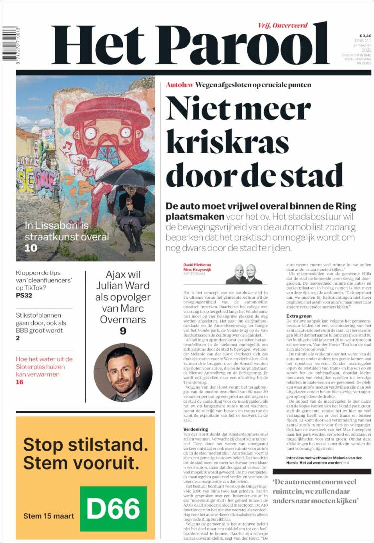 Portada de Het Parool (Pa&iacute;ses Bajos)