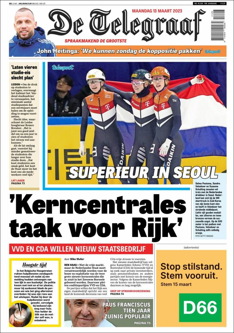 Portada de De Telegraaf (Pa&iacute;ses Bajos)