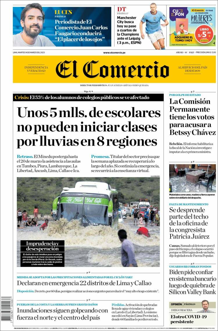 Periódico El Comercio (Perú). Periódicos De Perú. Edición De Martes, 14 ...