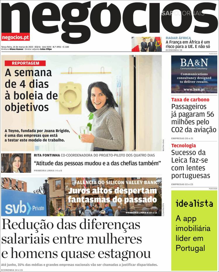 Portada de Jornal de Negócios (Portugal)
