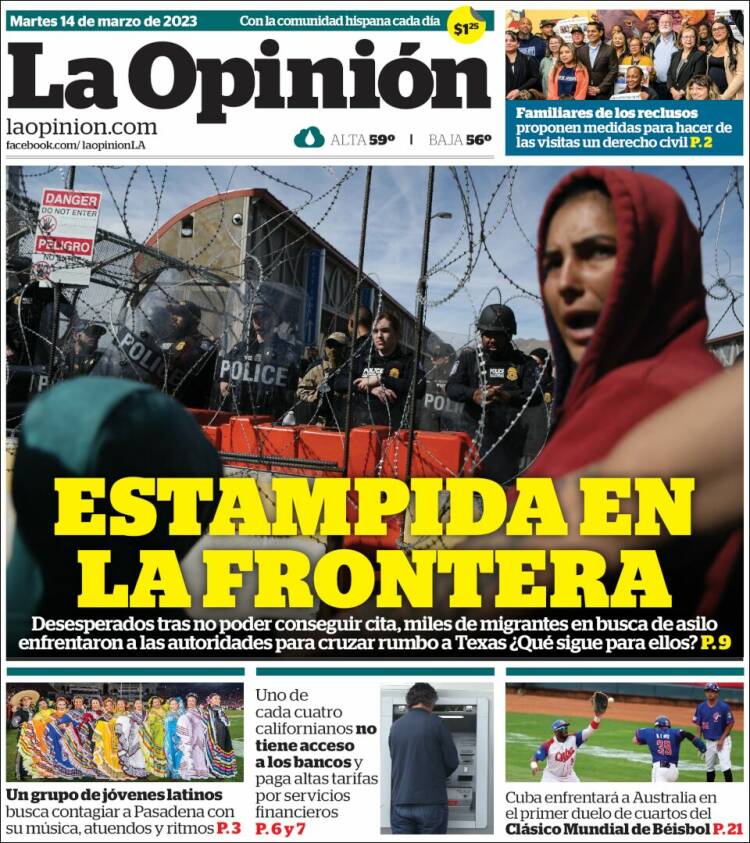 Portada de La Opinión (USA)