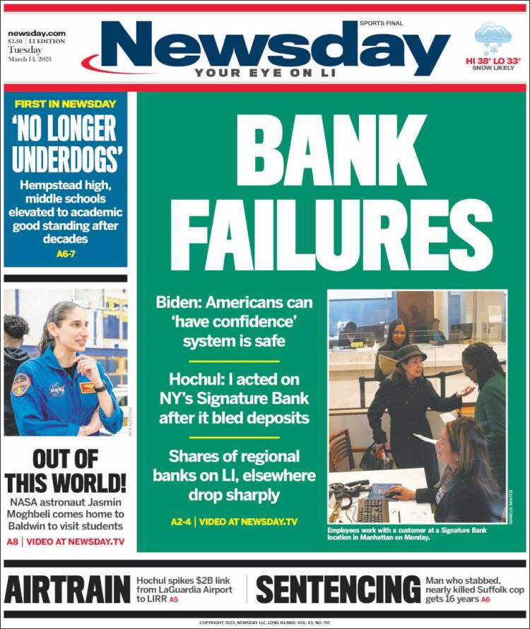 Portada de Newsday (USA)