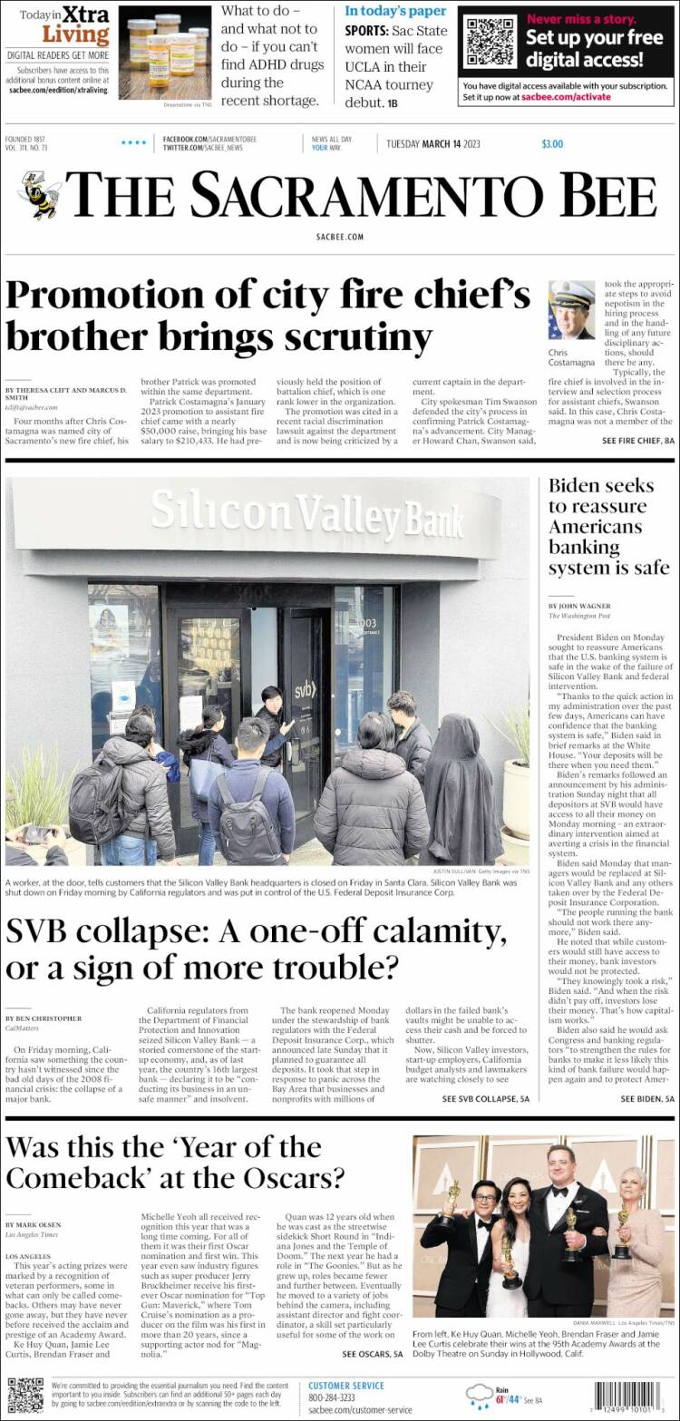 Portada de The Sacramento Bee (USA)