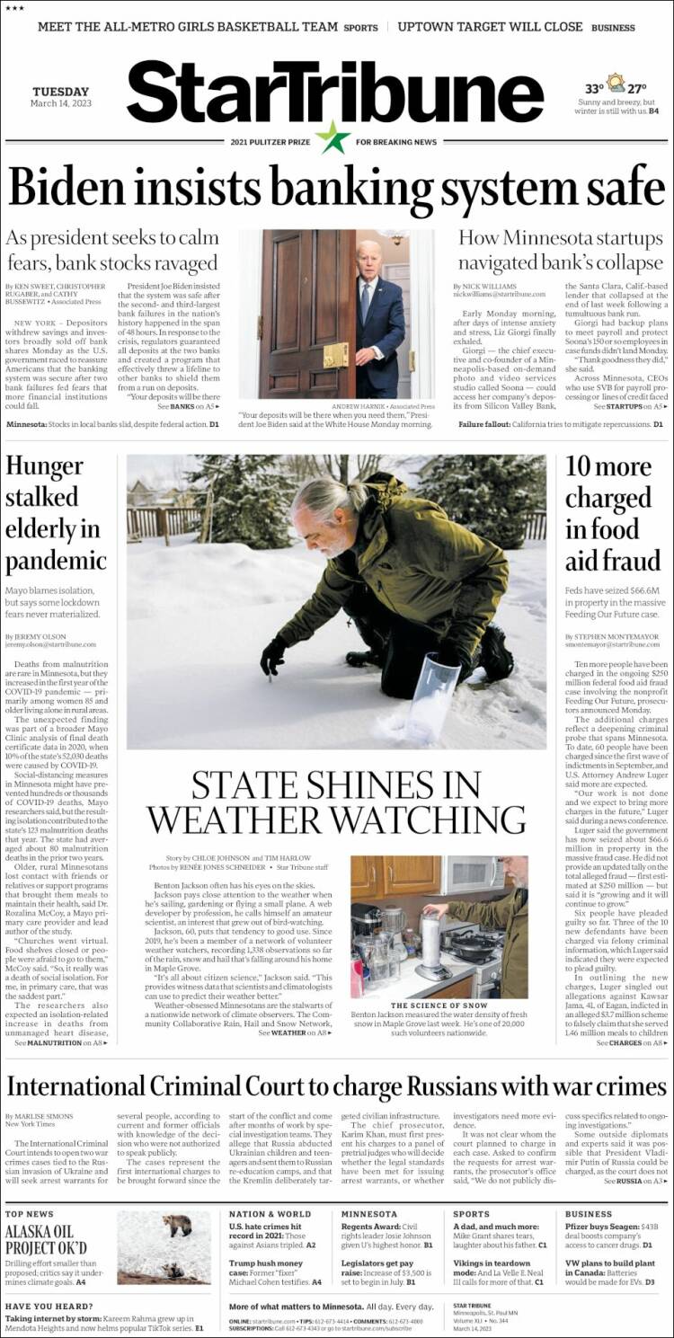 Portada de Star Tribune (USA)